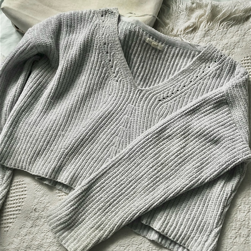 Chenille, knit pull-on oversized sweater, slightly cropped size medium
